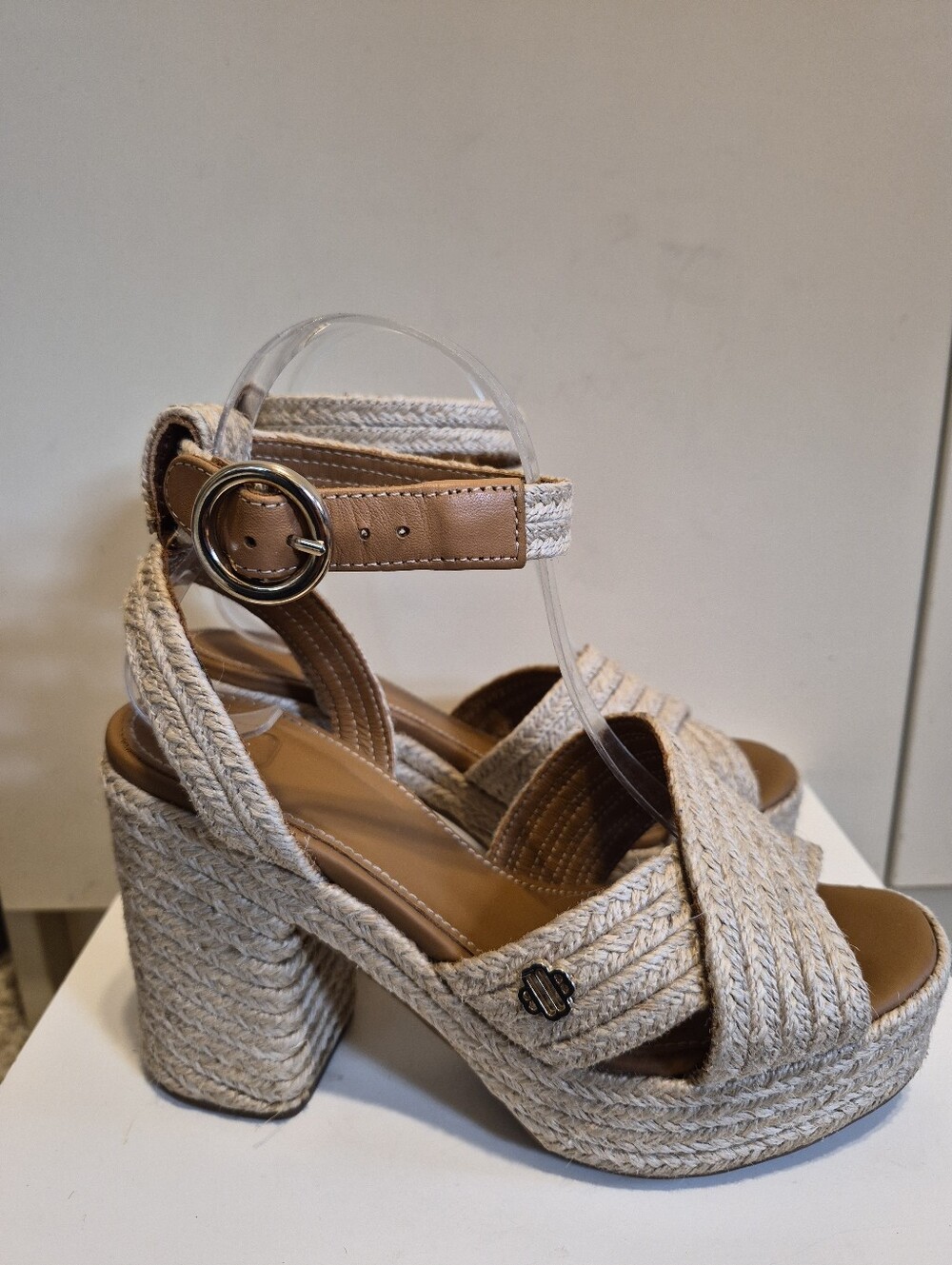 MAJE Raffia/Leather Platform Ankle Strap Sandals US 8/EU 38 Made in Spain $395